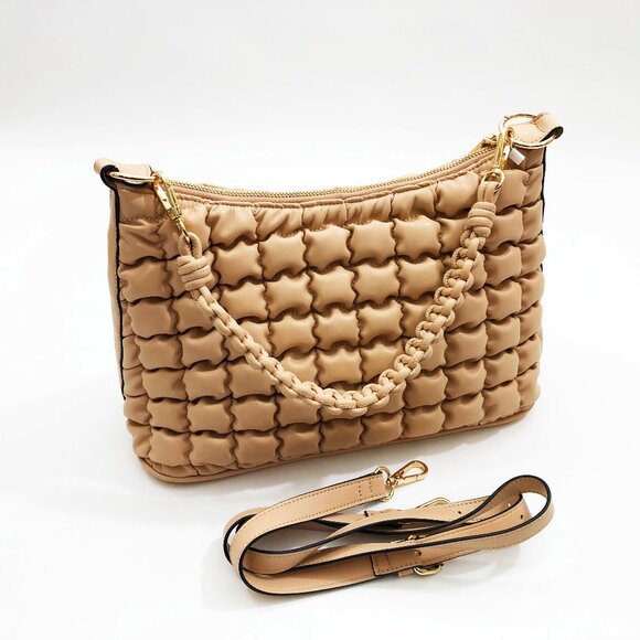Jen & Co. Jacqueline Quilted Satchel Shoulder Bag Tan 14x9.5x5 inches - Picture 2 of 7